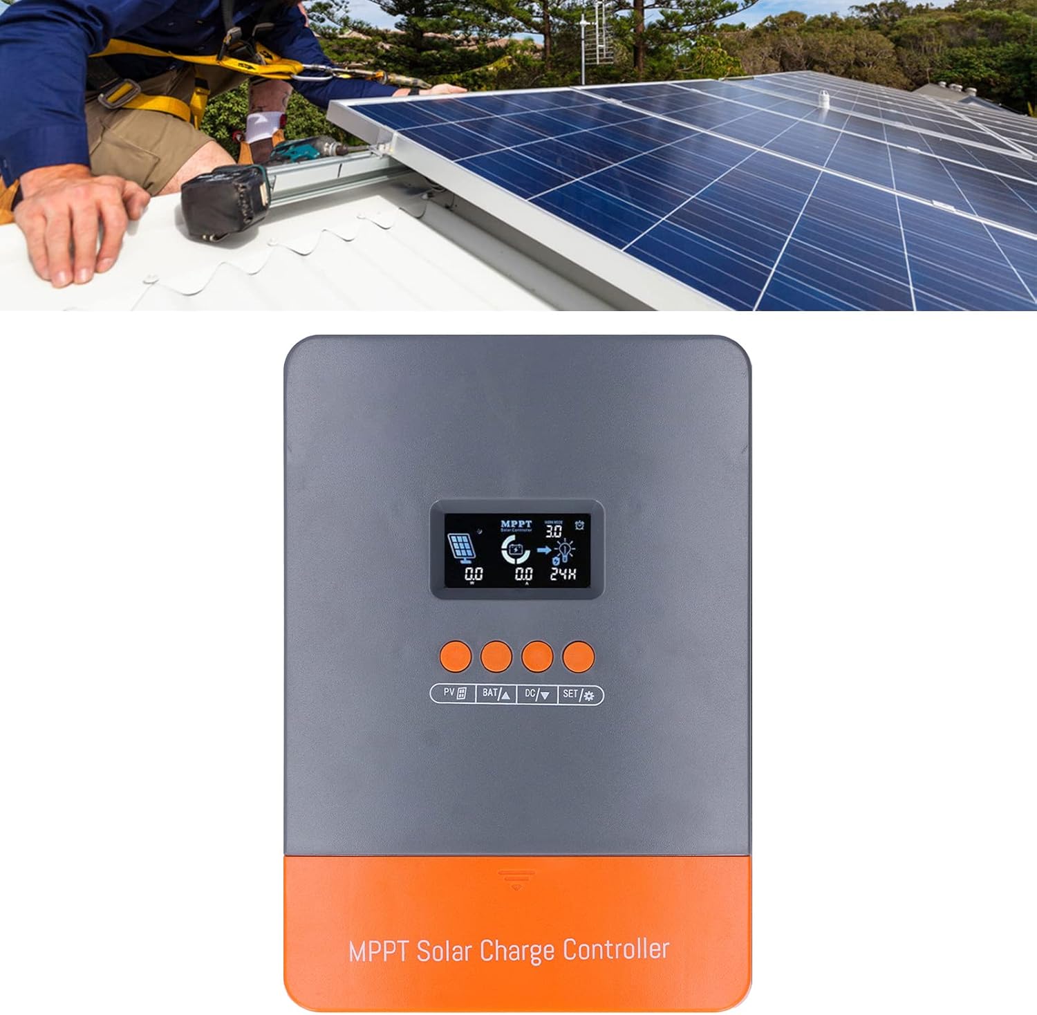 MPPT Solar Controller, POW M60 PRO LCD Display Solar Controller Photovoltaic Solar Panel Controller 3 Stage Charging Mode Solar Controller for Solar Power System