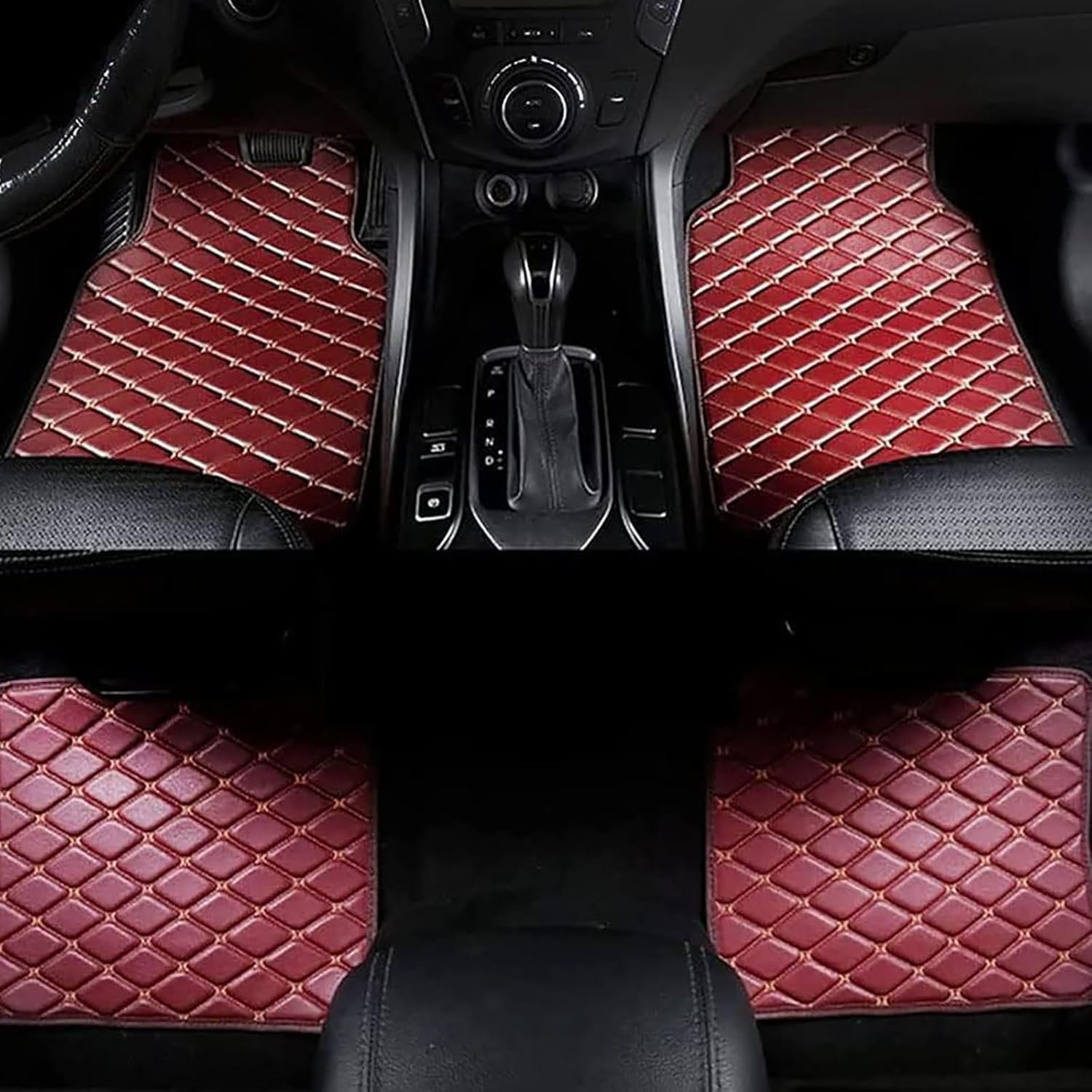 4 Pcs Leather Car Floor Mats for Audi A4 B7 2004 2005 2006 2007 2008, Custom Front Rear Row Foot Pads Liners Waterproof Anti-Slip Carpet Protection Interior Accessories,E/Wine-Red