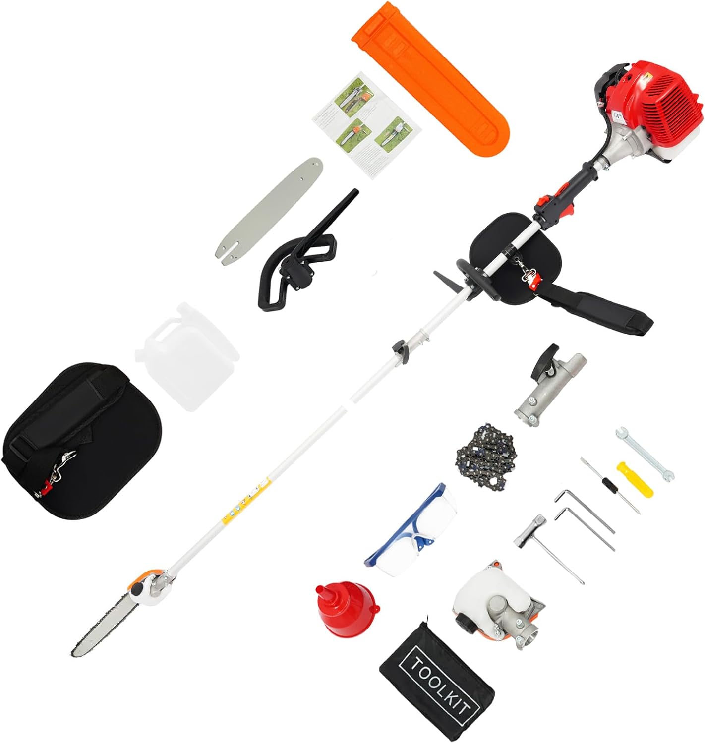 Gas Powered Pole Saw, 43cc 2 Stroke Single-Cylinder Cordless Pole Chain Saw for Tree Trimming, 7.9-11.5ft Extendable Pole Saw for Tree Trimming Pruning Branch Cutting, Landscaping Tool