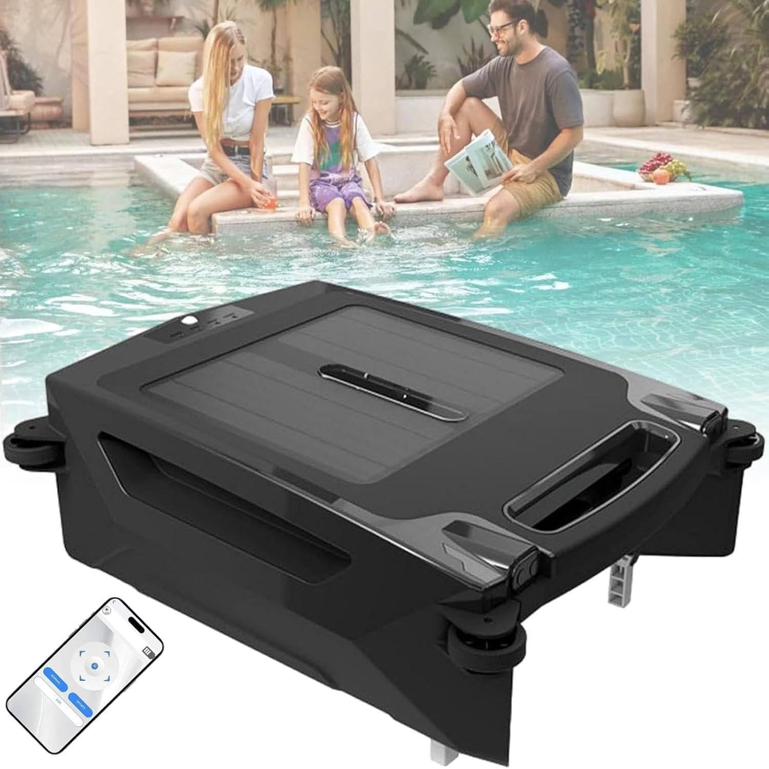 Cordless Pool Vacuum Robot, Full Day Robotic Pool Skimmer Cleaner, 2 Charging Options, Solar Powered Cordless Robotic Pool Cleaner with Dual Charging, Auto Obstacle Avoidance, 100㎡ 450um