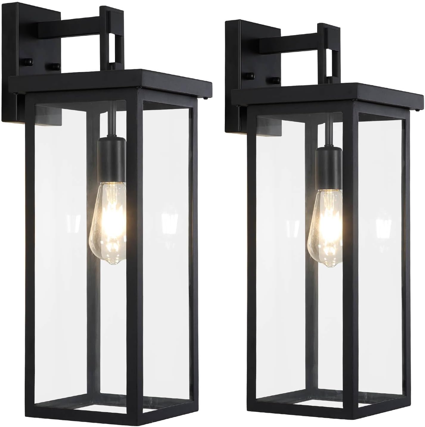 tewei 2 Pack Large Size Outdoor Wall Lantern Exterior Wall Light Fixture, 20 In Matte Black Porch Light Waterproof Outdoor Lights for House with Clear Glass Shade, E26 Base Exterior Sconces for Garage
