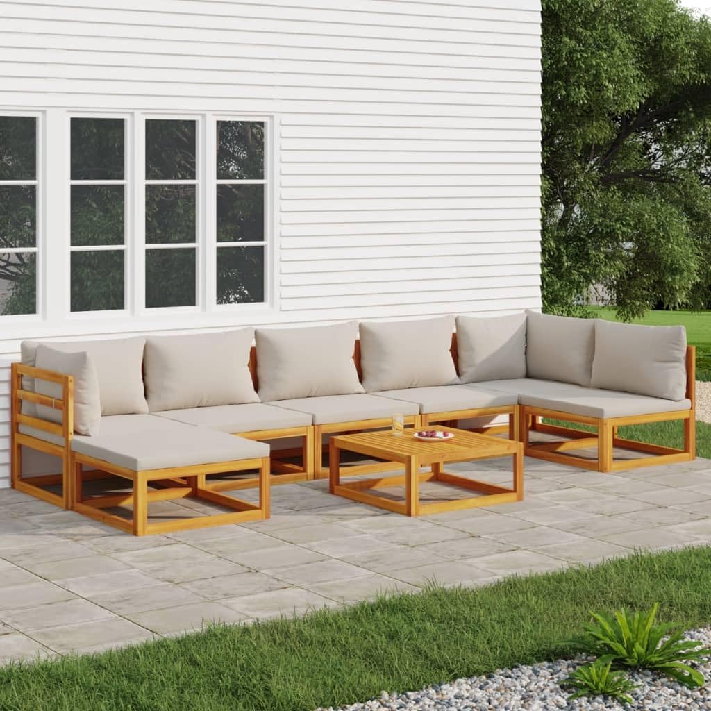8 Piece Patio Lounge Set with Light Gray Cushions Solid Wood,Elegant Acacia Wood Patio Lounge Set: Comfort and Style for Your Outdoor Space Patio Furniture Sets, Outdoor Furniture Sets