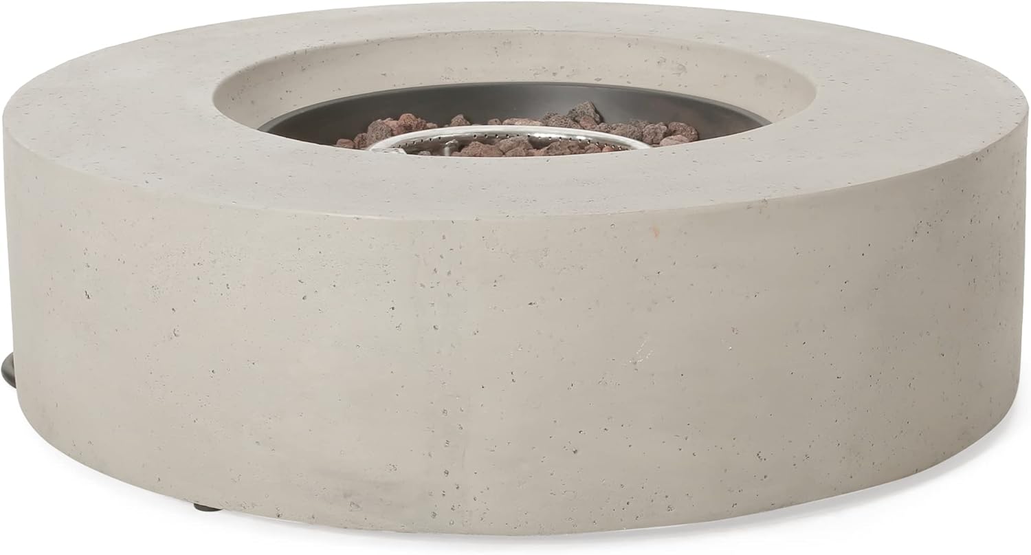 Merax 39.3 Inch Outdoor 50,000 BTU Round mgO Concrete Propane Fire Pit,Perfect for Cozy Gatherings,Light Grey