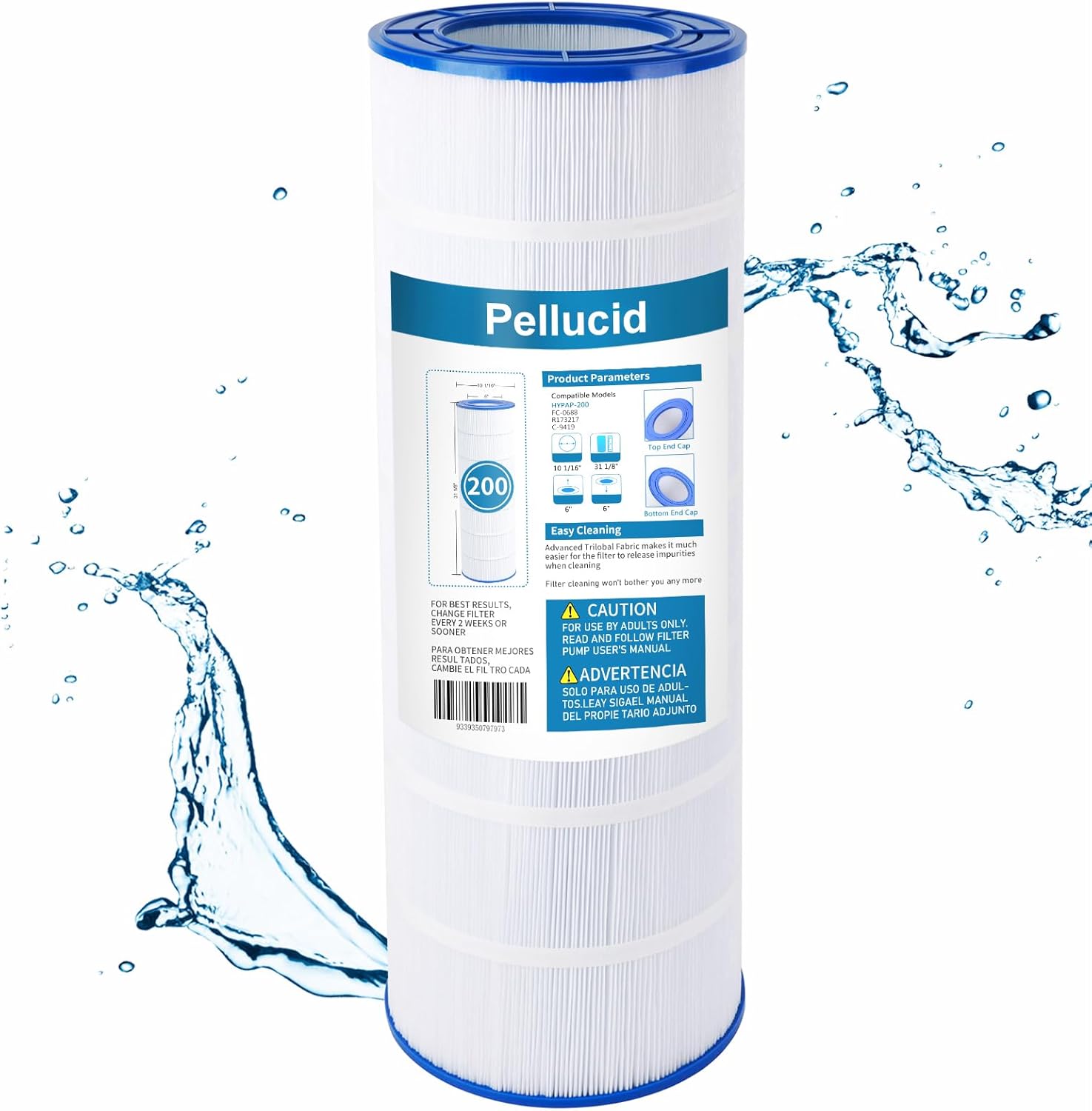 PAP200 Pool Filter Cartridge Compatible with CC200, Unicel C-9419, Clean & Clear 200, R173217, Filbur FC-0688, 59054400, Aladdin 29902, 200 sq.ft Filter Cartridge, 1 Pack