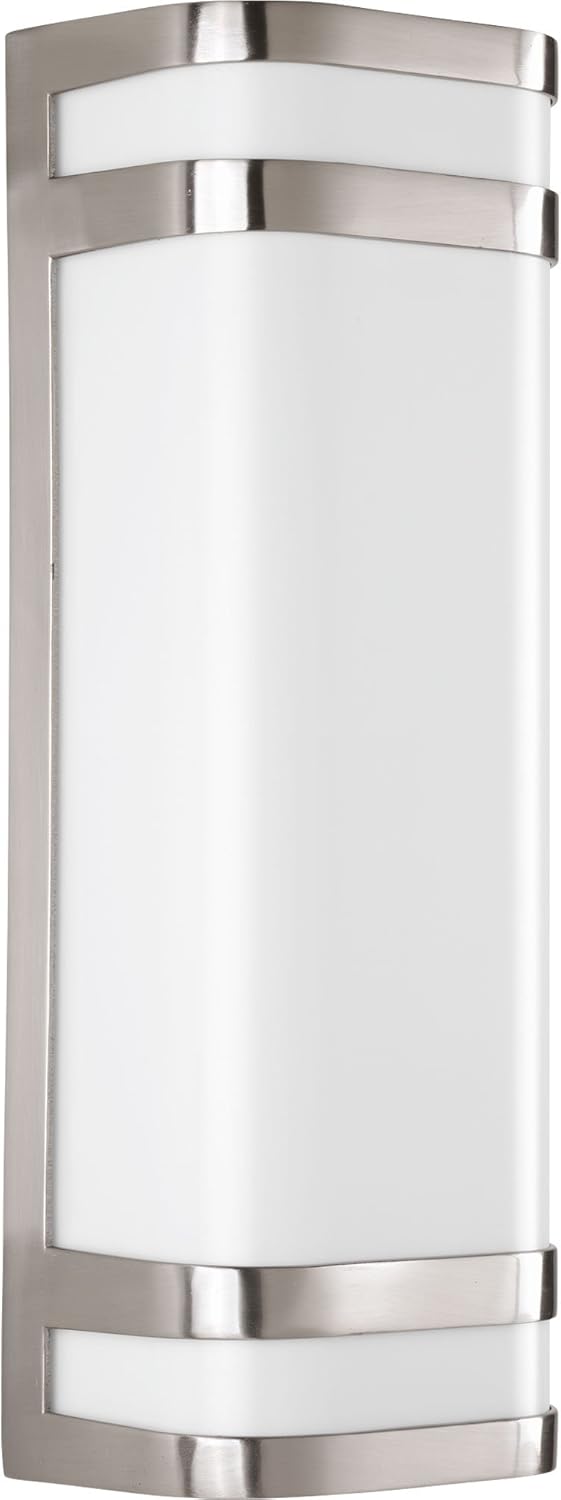 Progress Lighting Valera LED Collection 2-Light Matte White Acrylic Shade Modern Outdoor Large Wall Lantern Light Brushed Nickel