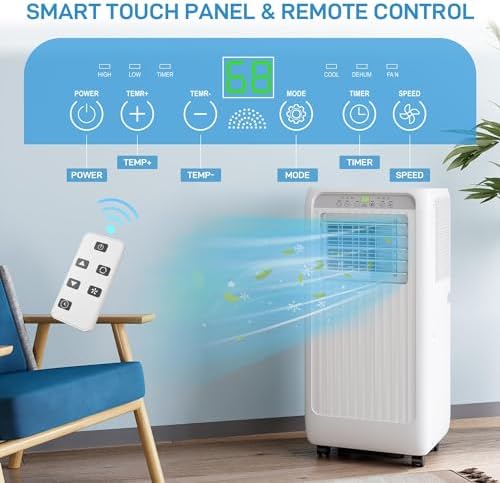 Portable Air Conditioners, 10000 BTU AC Unit Dehumidifier/Fan/Cool Mode, 3-In-1 Cools 450 Sq.Ft, Remote Control, 24H Timer, Window Kit for Bedroom, Office, Home, Grey