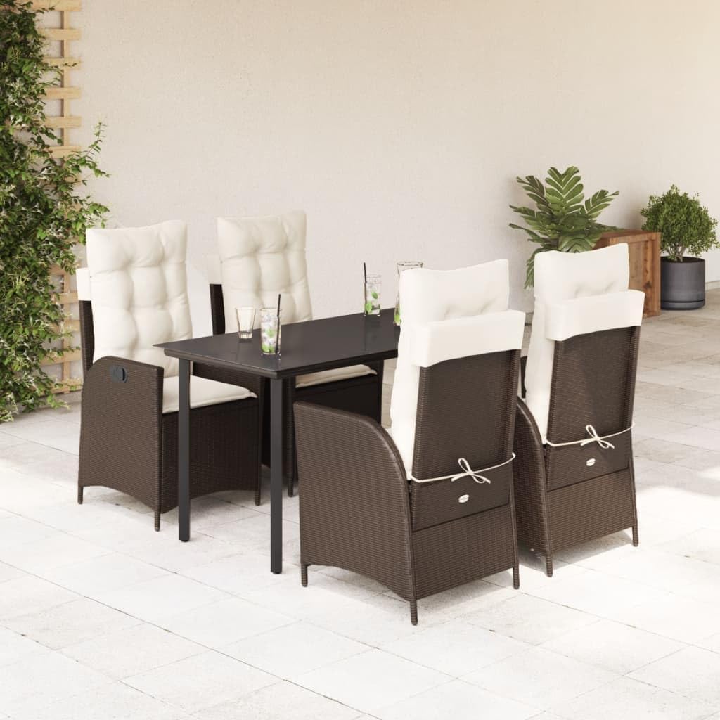 Furniture Sets 5 Piece Patio Dining Set with Cushions Brown Poly Rattan,Outdoor Garden Dining Set with Adjustable Backrests and Comfortable Cushions Garden Conversation Sets