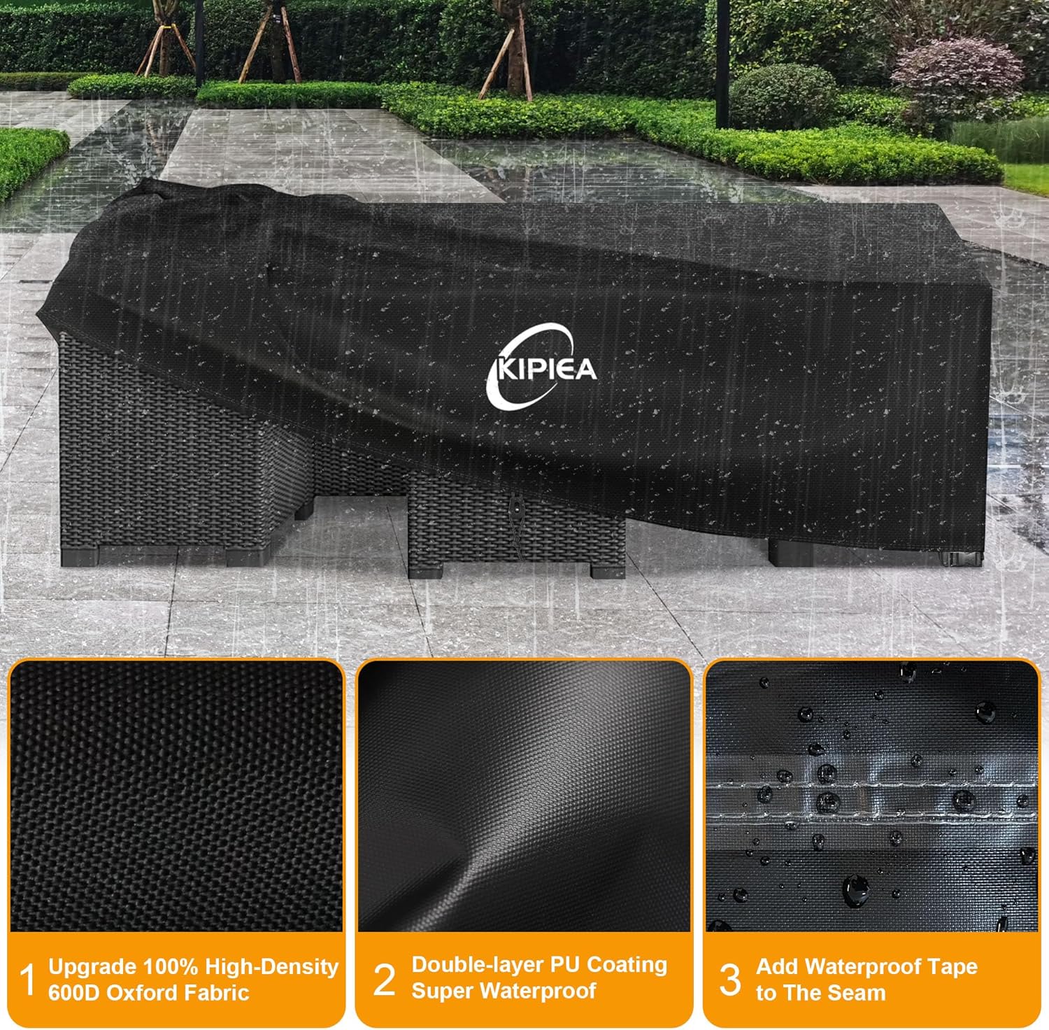 Kipiea 600D Patio Furniture Covers Waterproof Winter, Heavy-Duty Outdoor Furniture Covers for Table & Chairs with Windproof, Outdoor Sofa Cover, Anti UV, No Tears, No Fading (98