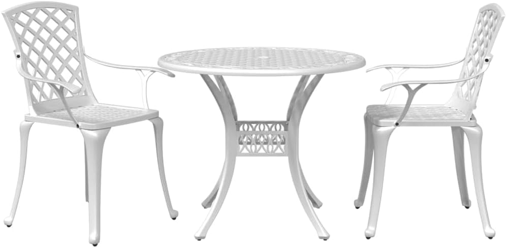 Furniture Sets 3 Piece Bistro Set White Cast Aluminum,Elegant Outdoor Bistro Set: Durable Cast Aluminum for Patio, Garden, Balcony Garden Conversation Sets