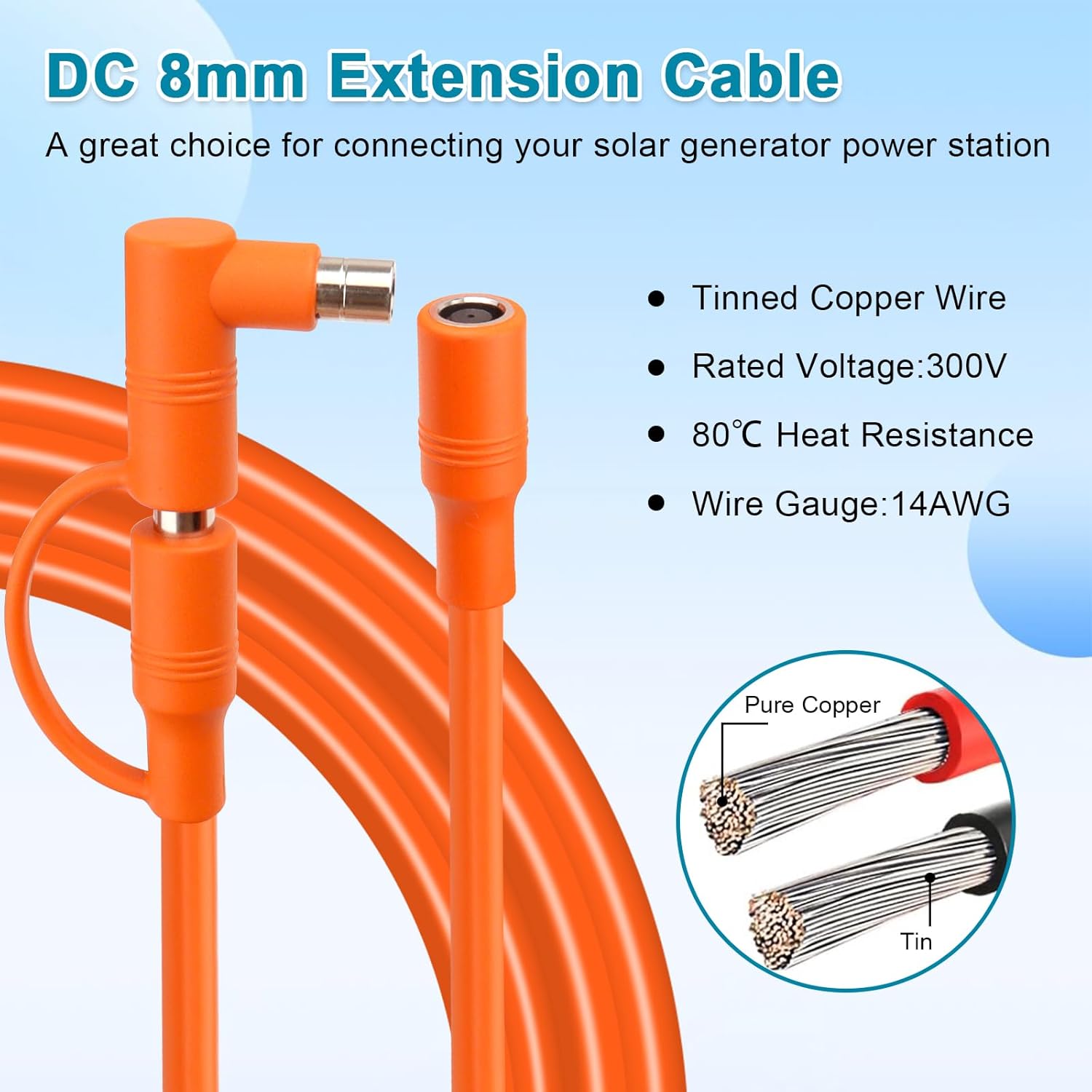 14AWG DC Solar Panel Power Wire 75FT, 14AWG 8mm DC Extension Cable (DC7909 to DC8020), DC7909 Solar Panel Power Cord for Solar Generators, Power Stations, and Automotive
