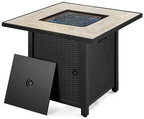 Garvee 30 in Propane Fire Pit Table | CSA-Listed | 50,000 BTU Steel Gas Fire Pit with Lid & Lava Rock | Perfect for Patios, Decks, and Gardens | Enhance Your Outdoor Space with Warmth and Ambience