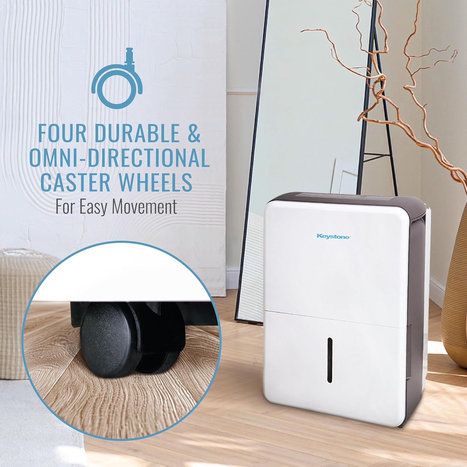 Keystone Energy Star 22-Pint Portable Dehumidifier for Large Rooms up to 1,500 Sq.Ft. with Auto-Shutoff & Timer, Quiet and Moisture Absorber For Basement, Garage, Living Room