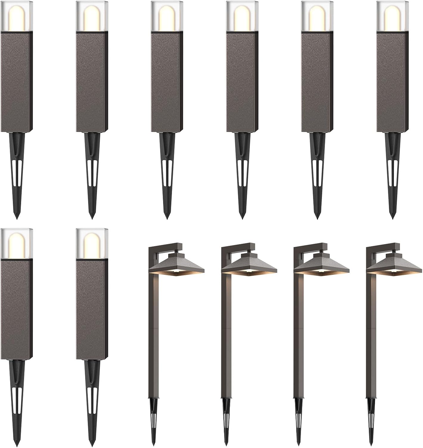 GOODSMANN Low Voltage Landscape Lights 8PK Path Lights 2W 100 Lumen with 4PK Pathway Lights1.5W 100 Lumens Horizontally Rotatable Head (45°) Outdoor Lighting with Metal Stake Cable Connector