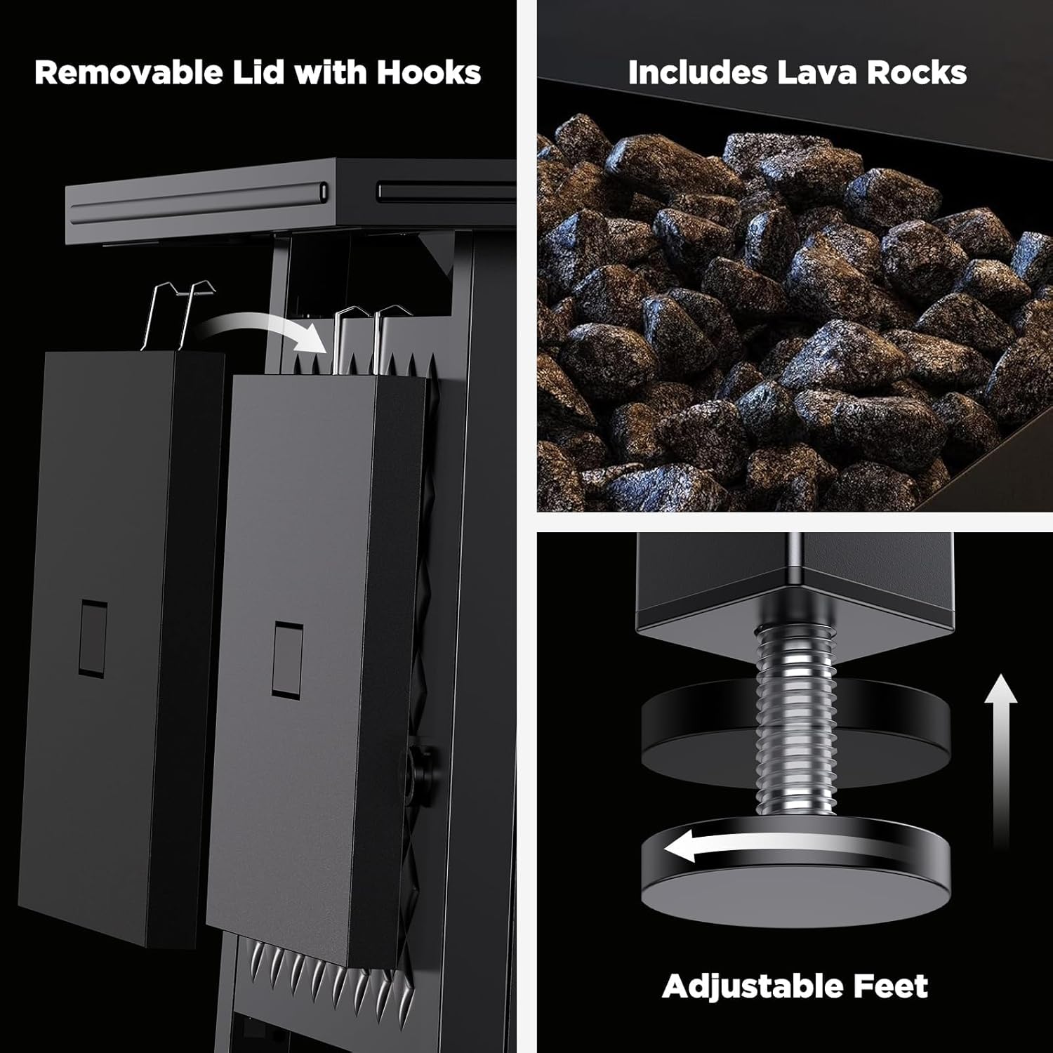 Ciays 32 Inch Propane Fire Pits,50,000 BTU Gas Fire Pit Table for Outsides with Steel Lid and Lava Rock, 2-in-1 Square Fire Table for Gatherings Parties on Patio Deck Garden Backyard, Black