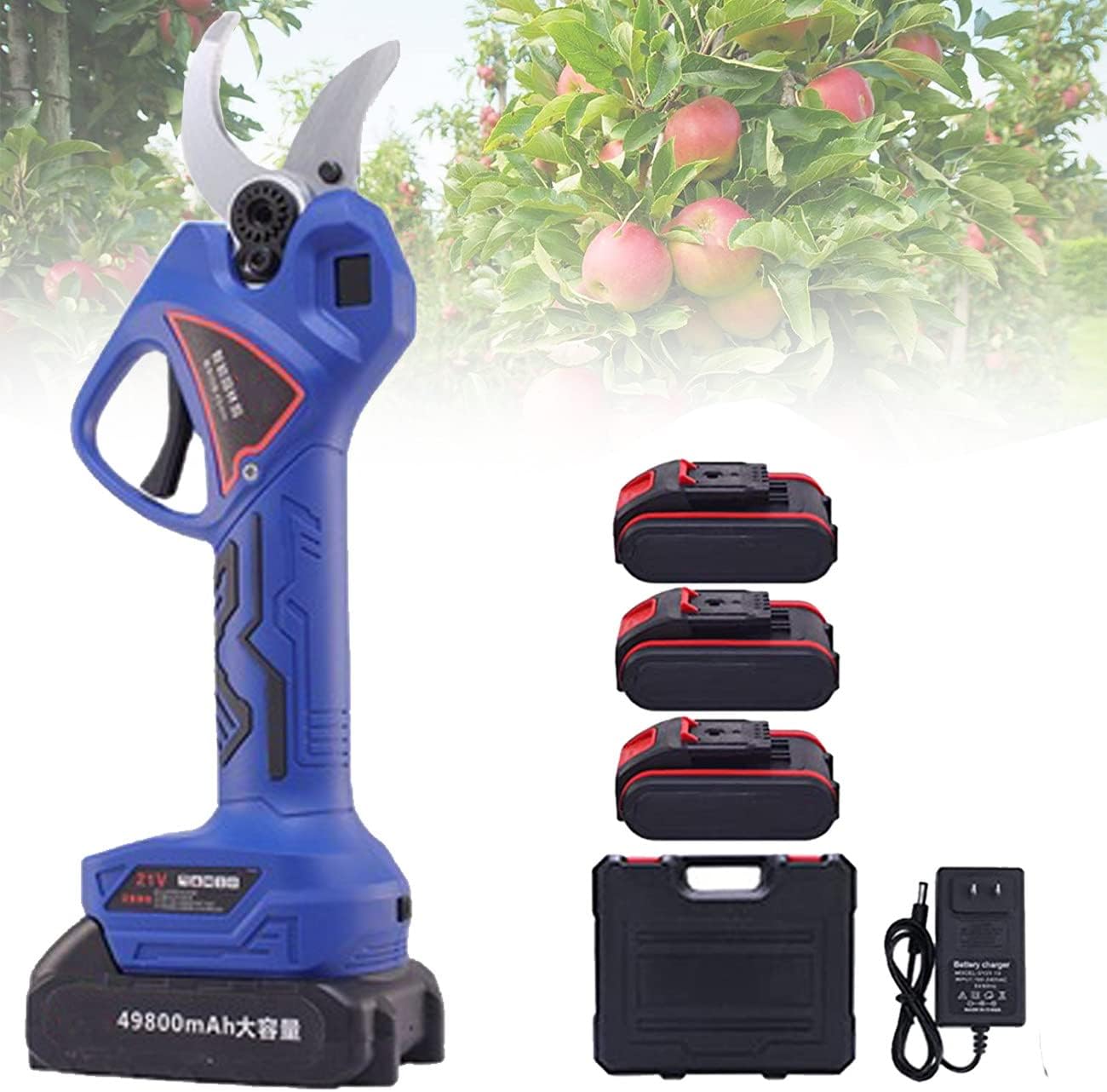 Cordless Pruning Shears,Professional Pruning Shears,Electric Pruning Shears Garden Trimmer,Max Cutting Diameter 50mm for Hedge,Tree,Fruit,Bush,Orchard,3xbattery