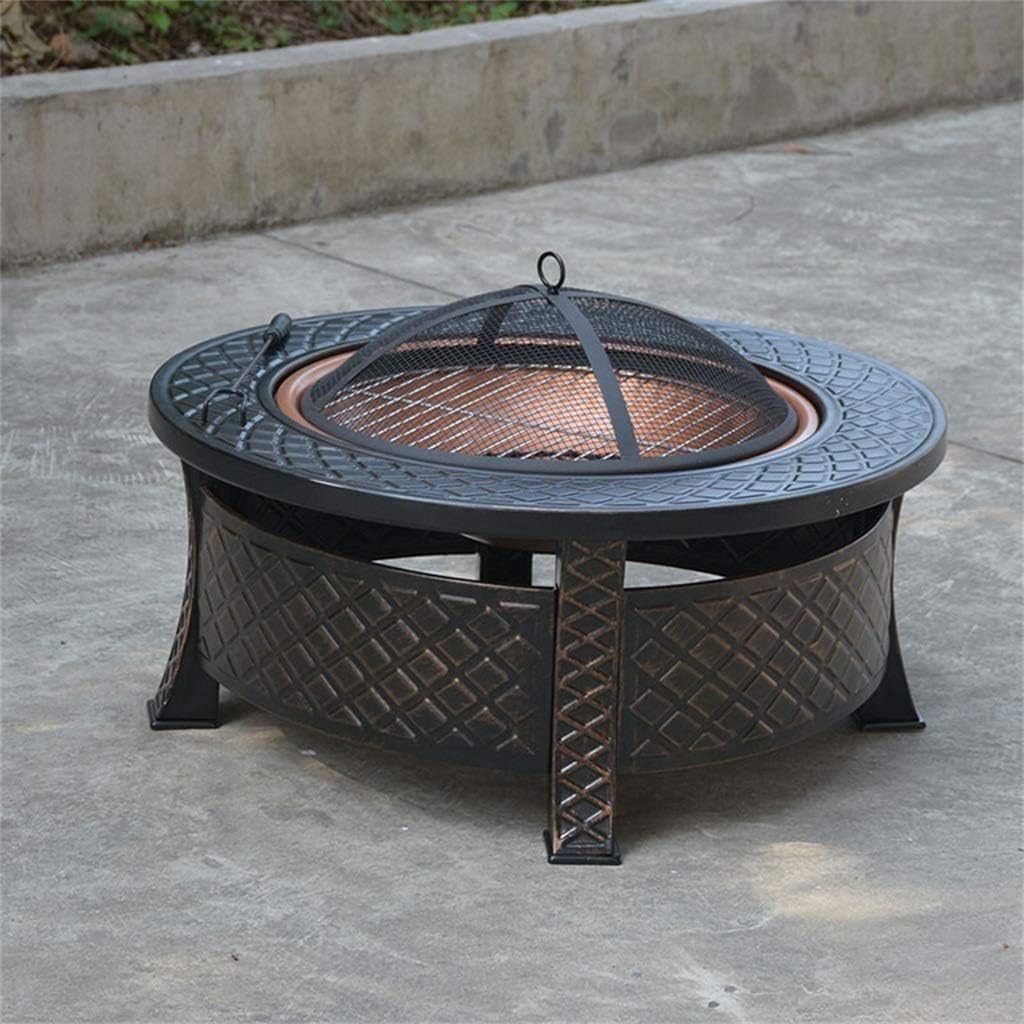 32'' Outdoor Fire Pit Metal Square Firepit Patio Stove Wood Burning BBQ Grill Fire Pit Bowl with Spark Screen Cover, Log Grate, Poker for Backyard Garden Camping Picnic Bonfire