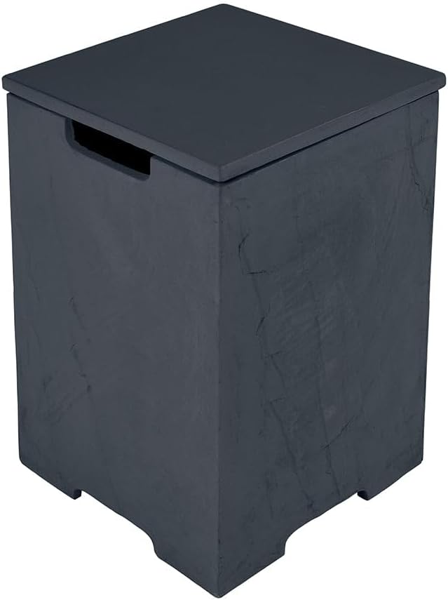 Elementi Plus Propane Tank Cover Table Outdoor Fire Pit Side Table Square Propane Tank Hideaway Storage Box for 20lb Propane Gas Tank Concrete - Slate Black, 15.9