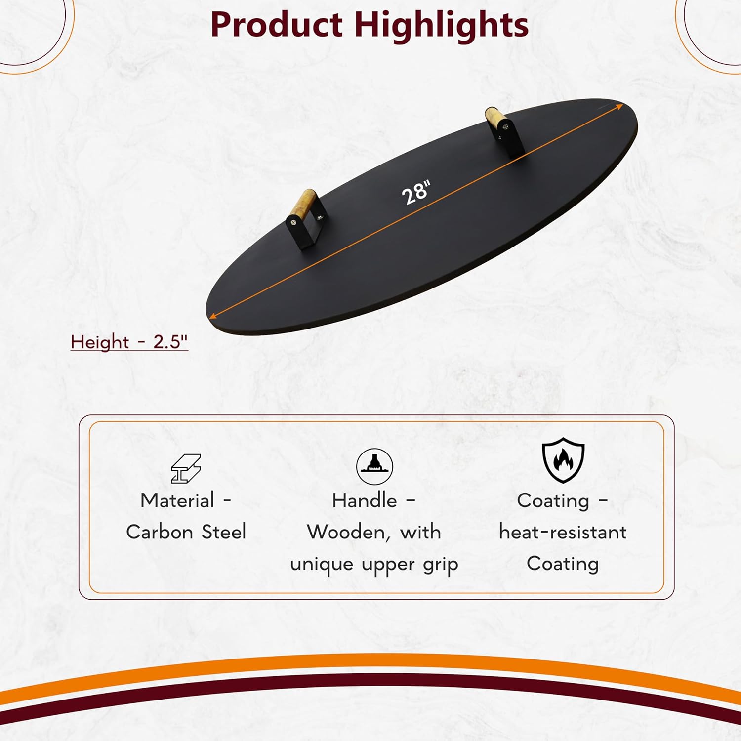 Round Fire Pit Lid - 28 inch fire pit cover Metal with Wooden Handles - Fits for Bonfire Pits or Propane Fire Pit Fire Tables, Weather Resistance Outdoor Firepit & Smokeless Fire Pit Cover as Tabletop