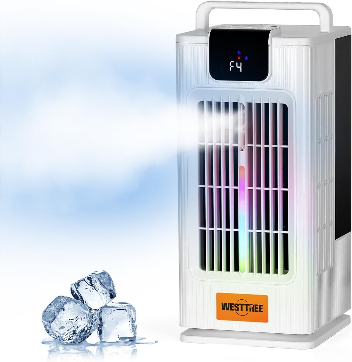 Desk Tower Fan Air Conditioner Misting Fan,120°Oscillating Air Conditioner,3 Level Humidify & 4 Speeds, 7 RGB Color Night Lights,Desk Portable Air Conditioners for Bedroom Home -F10 White