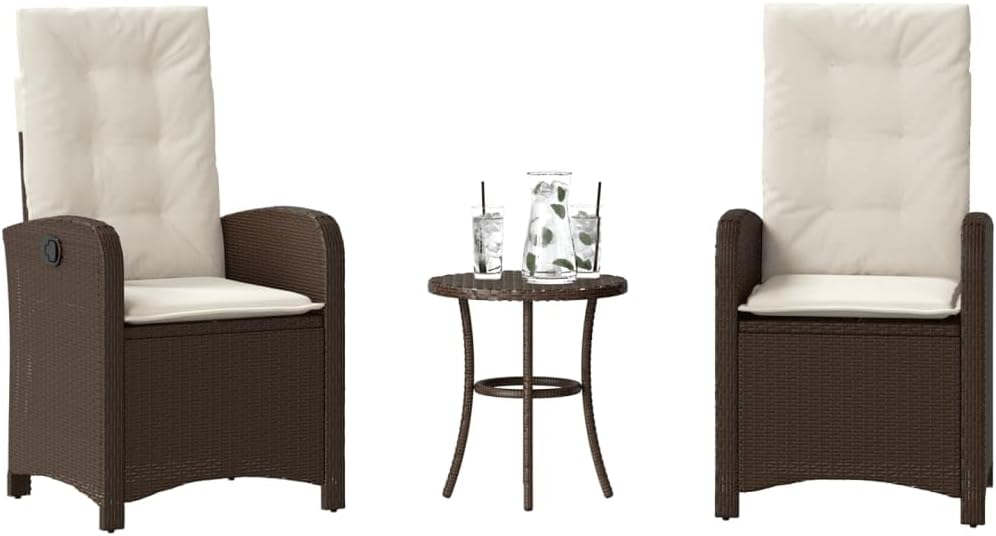 Patio Set 3 Piece Bistro Set with Cushions Brown Poly Rattan