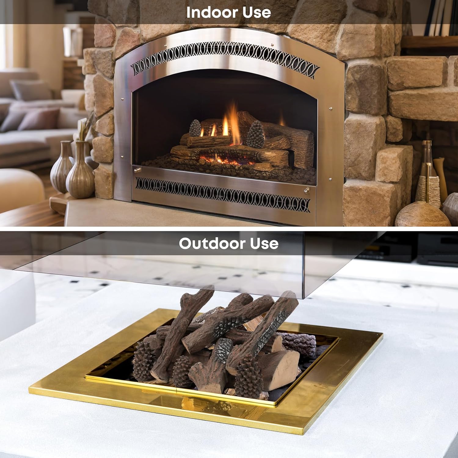 Stanbroil Large Ceramic Gas Logs, 9 Piece Set of Decoration Ceramic Wood Logs for All Types of Ventless, Gel, Ethanol, Electric, Gas Inserts, Propane, Indoor or Outdoor Fireplaces & Fire Pits
