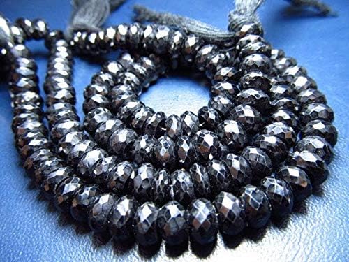 13 inch natural beads strand of 7-6mm faceted rondelle black spinel gemstone beads for DIY jewelry - necklace, bracelet, earring, ring.