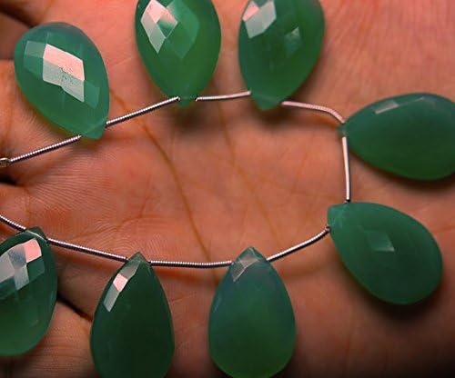 5 match pair - green chalcedony faceted pear briolettes 16x25mm