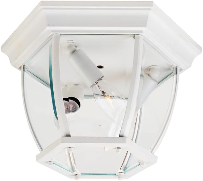 MAXIM 1029WT Crown Hill LED Light Bulb Compatible Aluminum Frosted Glass Outdoor Flush Mount Light I 120 Watts I White I Early American Style Light Fixture I