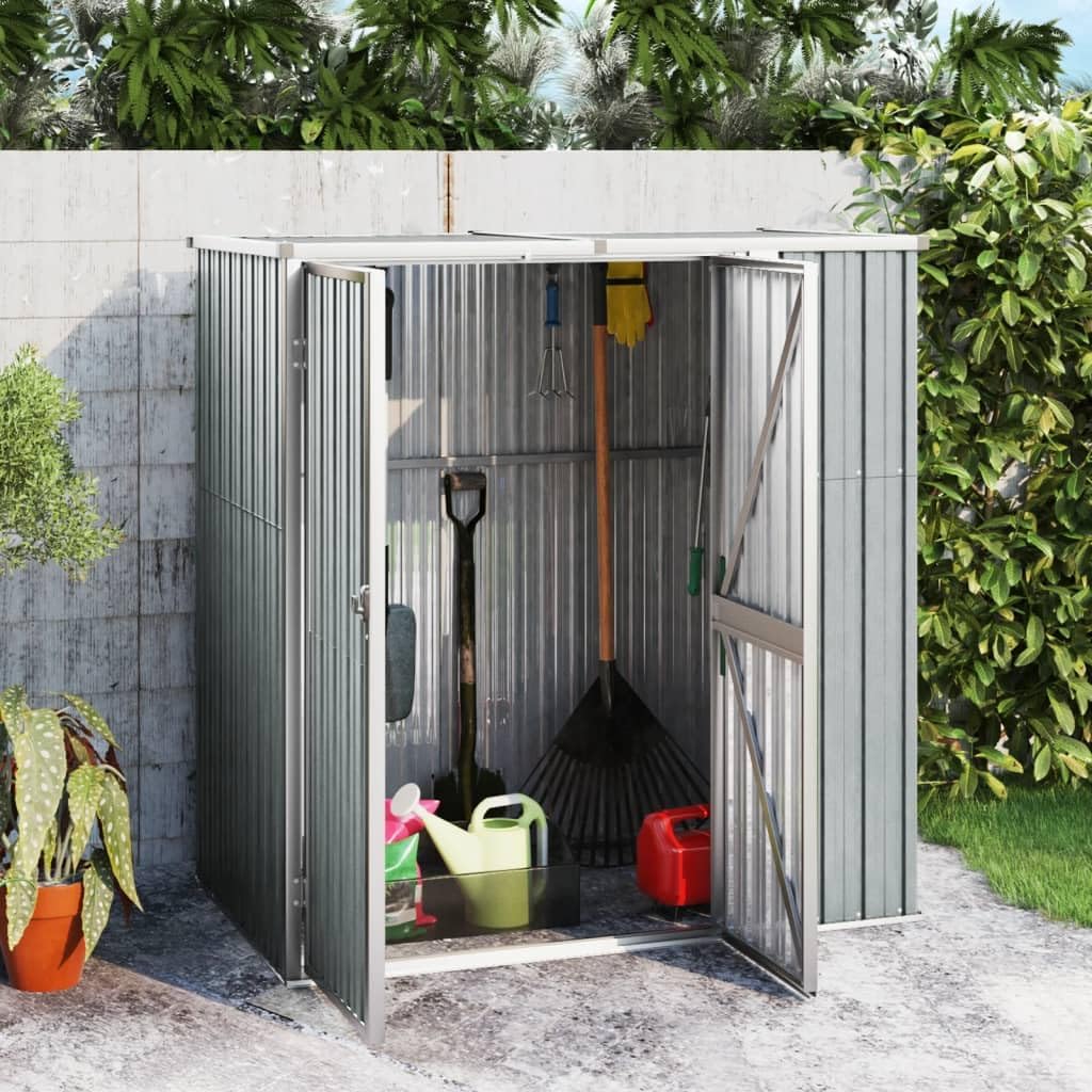 Galvanized Steel Outdoor Tool Shed with Sliding Lock, Gray Rectangular Garden Storage Shed Matte Finish, 63.4x35x63.4 Inch for Backyard Patio Garage