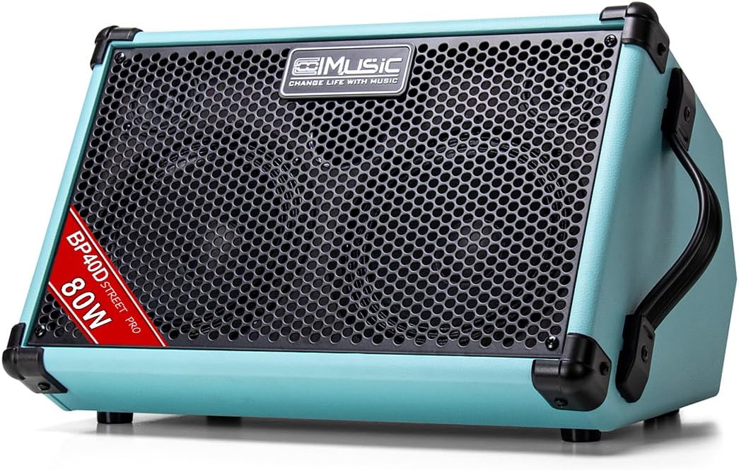 Coolmusic BP40D Powered Acoustic Guitar Amplifier- Portable Bluetooth Speaker 80W W/Battery with Reverb Chorus Delay Effect, 6 Inputs,3 Band EQ, Blue