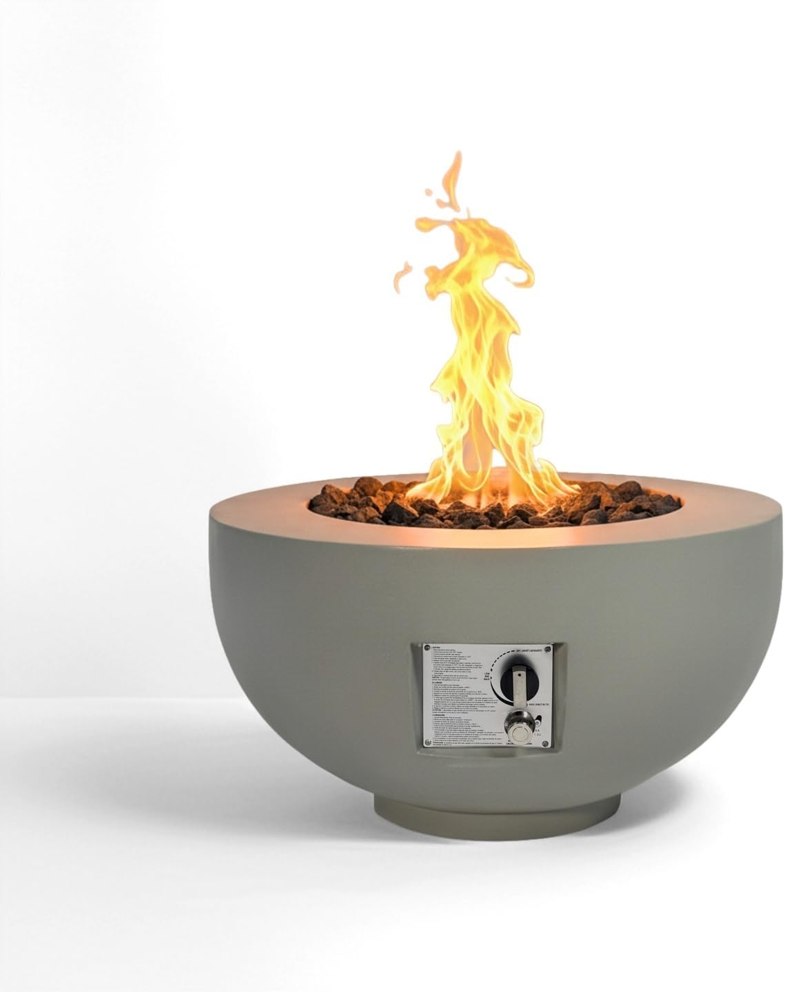 GOWE Outdoor Round Propane Fire Pit Table 28-inch,40,000 BTU Fire Pit Bowl,Light Concrete Propane Fire Pit with Free Lava Rocks,Rain Cover and Burner Lid,for Outside Patio,Garden,Deck,Light Grey