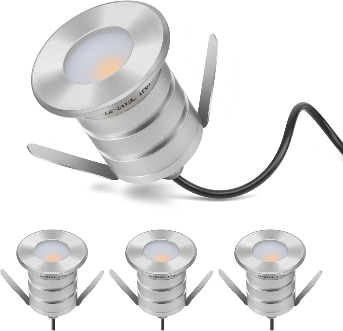 Low Voltage LED Inground Well Light 4-Packs, 3W 3000K Warm White IP67 Waterproof Aluminum Buried Underground Lights for Outdoor Landscape Lighting, Deck, Yard, Pool, 12V-24V DC, AC12V (4-Pack)