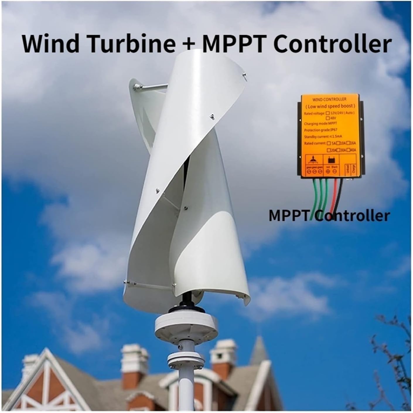 Wind Turbine Generator, 10KW Wind Turbine Generator Vertical Turbine Alternative Free Energy Windmill 24V 48V 96V Hybrid Controller For Homeuse for Marine, RV, Home(Green,12V)