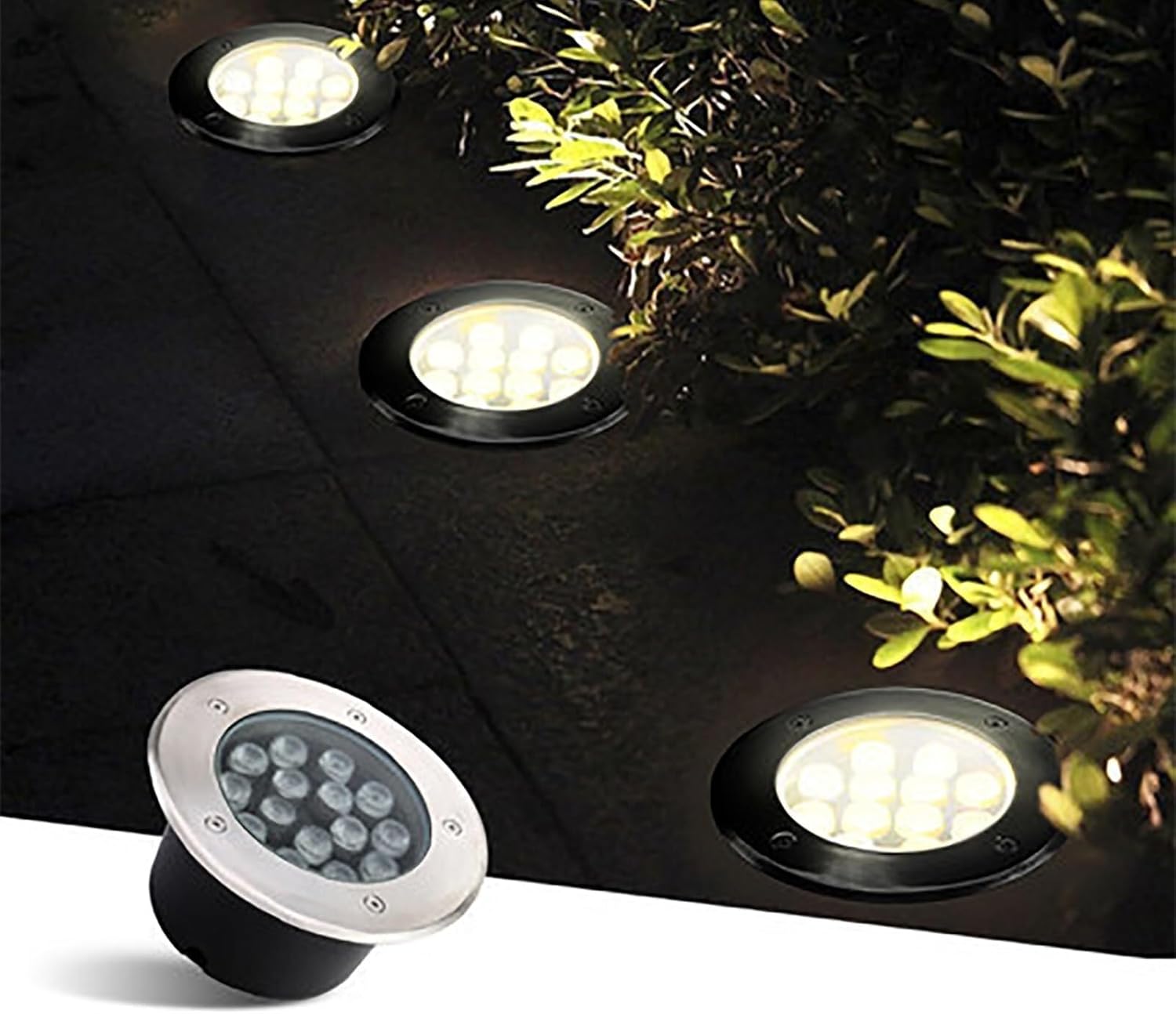 LED Landscape Lights - Mini Outdoor Underground Light, Waterproof Round Embedded In-Ground Garden for Patios, Walkways, and Squares(Gold,48W)