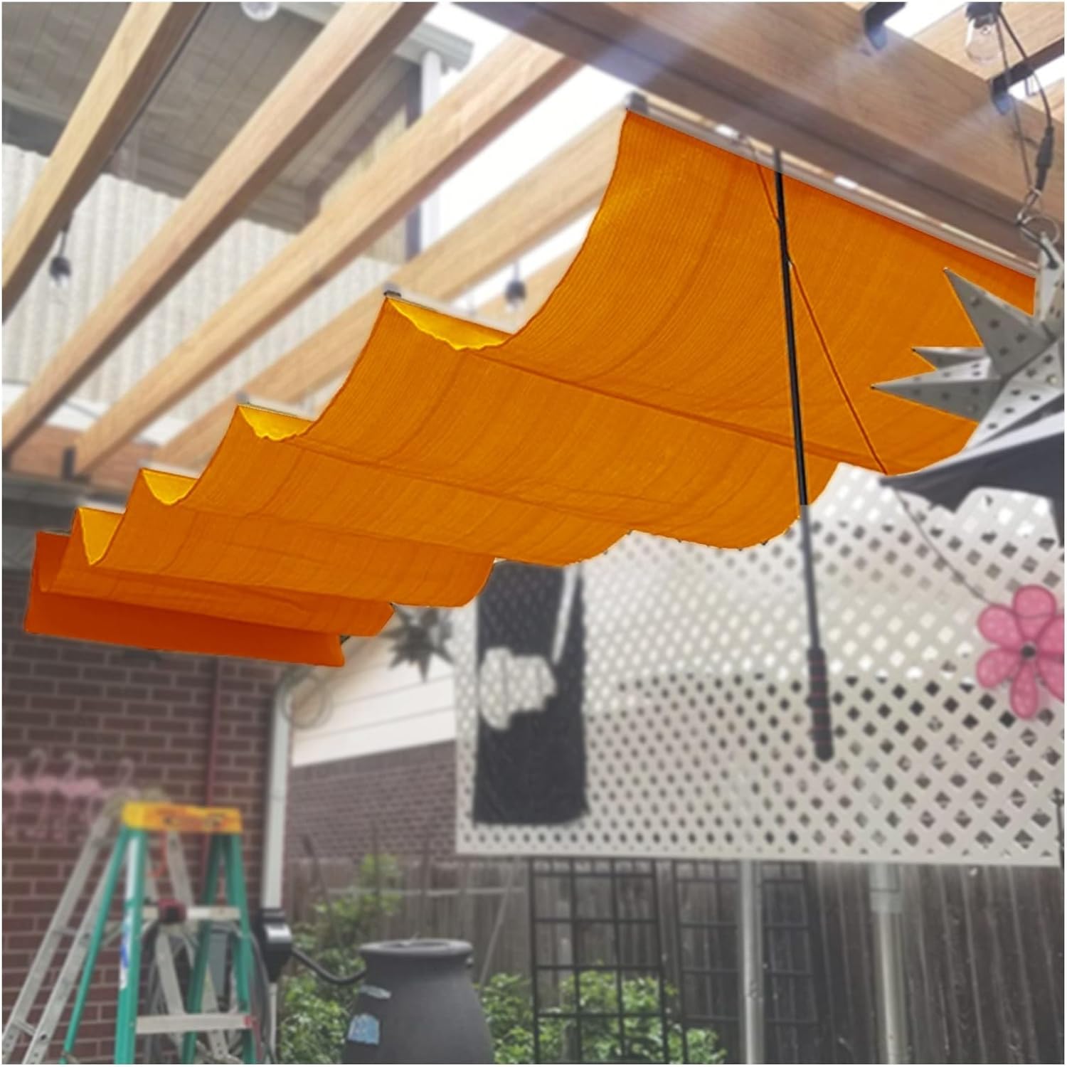 Retractable Wave Awning Cover, Outdoor Patio Sun Shade Sails Canopy, Replacement Pergola U Shape Shelter for Garden Porch Yard Gazebo Grape Trellis (Color : Orange, Size : 10x13ft(3x4.0m))