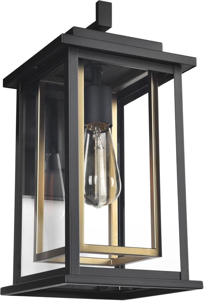 Hayward 1-Light Indoor/Outdoor Wall Light with Clear Glass, Dimmable, Black and Gold Finish – Design House, 588707-BGD