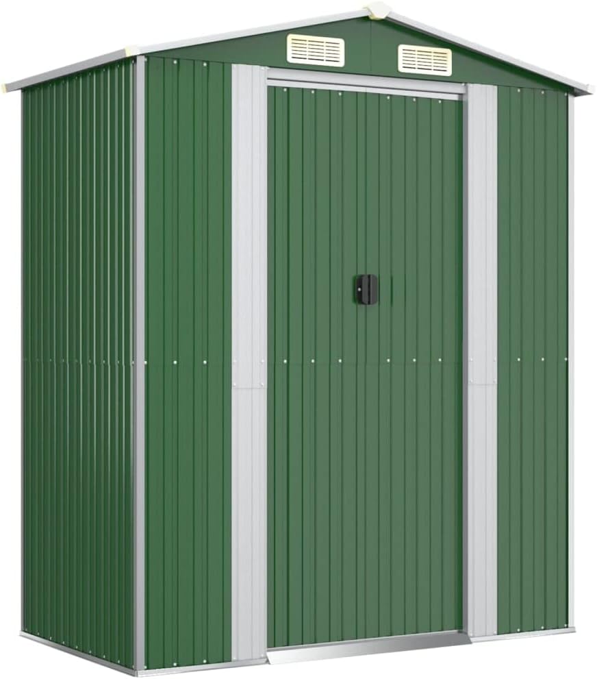 Large Galvanized Steel Garden Shed, Spacious Outdoor Storage Shed with Sliding Gate and Vent for Backyard, Patio, Lawn Tools, Pool Equipment