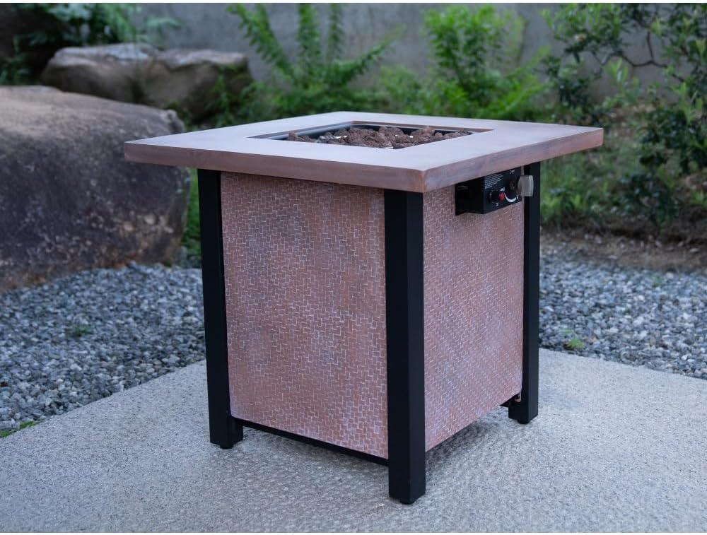 28 Inch Square Outdoor Propane Fire Pit Table with Glass Fiber and Iron Construction for Patio Garden Heating 50000 BTU