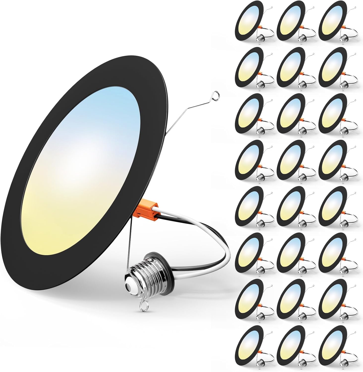 FREELICHT 24 Pack Retrofit LED Recessed Lighting 6 Inch, Selectable 2700K/3000K/4000K/5000K/6000K, Dimmable Flat LED Can Lights, 10W=110W, 1000LM, IC & Damp Rated, ETL & FCC, Black