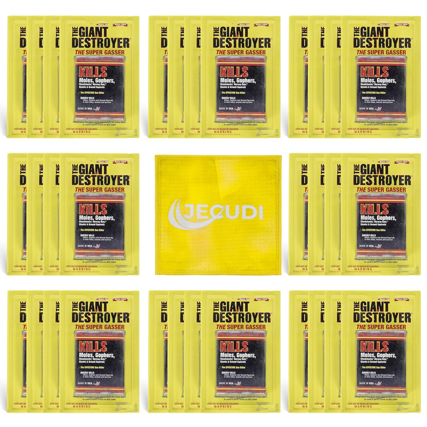 Giant Destroyer Smoke Bomb Gasser – Rodent & for Gophers, Moles, Groundhogs & Rats – 32pk (128 Tubes) + Jecudi Towel