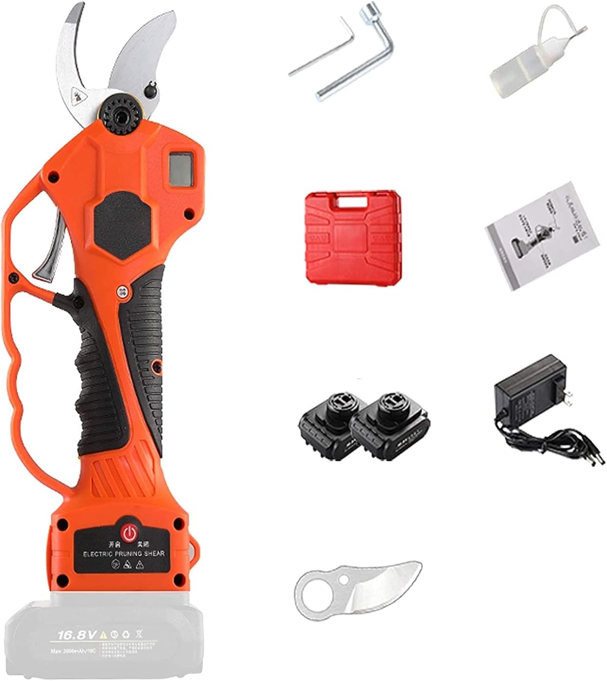 Electric Pruning Shears, Wireless Rechargeable Shears, 25V, 2Ah Battery, SK5 Alloy Steel, Cutting Diameter 40mm, Pruning Gardens and Trees