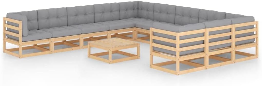 12 Piece Patio Lounge Set with Cushions Solid Wood Pine,Premium Pinewood Patio Lounge Set: Relax, Unwind, and Gather in Style Patio Furniture Sets, Outdoor Furniture Sets