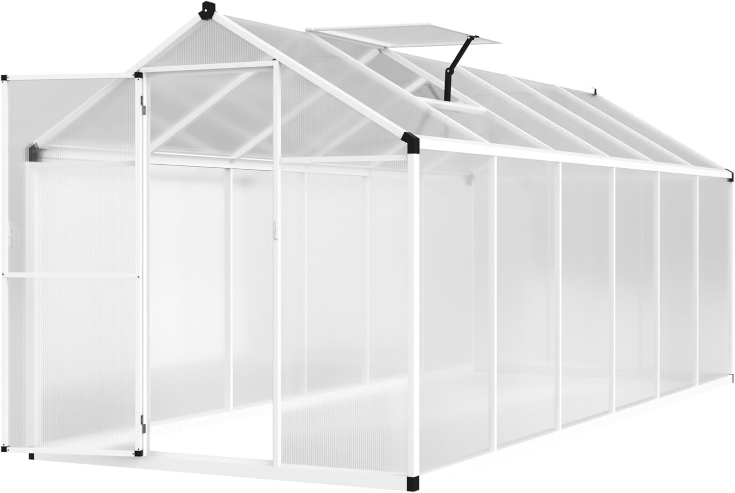 6' x12' Double-Wall Polycarbonate Aluminum Greenhouse Kit for Outdoor, Walk-in Greenhouse with Lockable Door and Adjustable Roof Vent, Backyard Garden in Winter, White