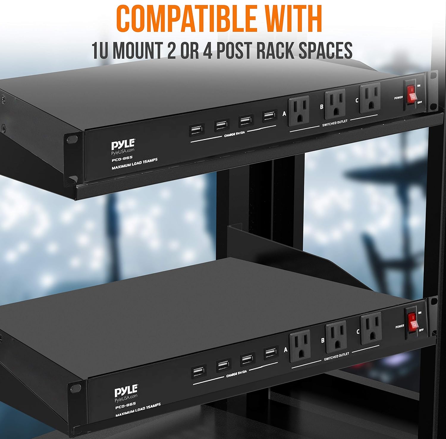 Pyle 19 Outlet 1U Rackmount Power Distribution Unit - Surge Protector - 15 Amp Circuit Breaker - 4 USB Ports - 15FT Cord - Power Supply for Servers, Audio Equipment, Home/Office Use - PCO865