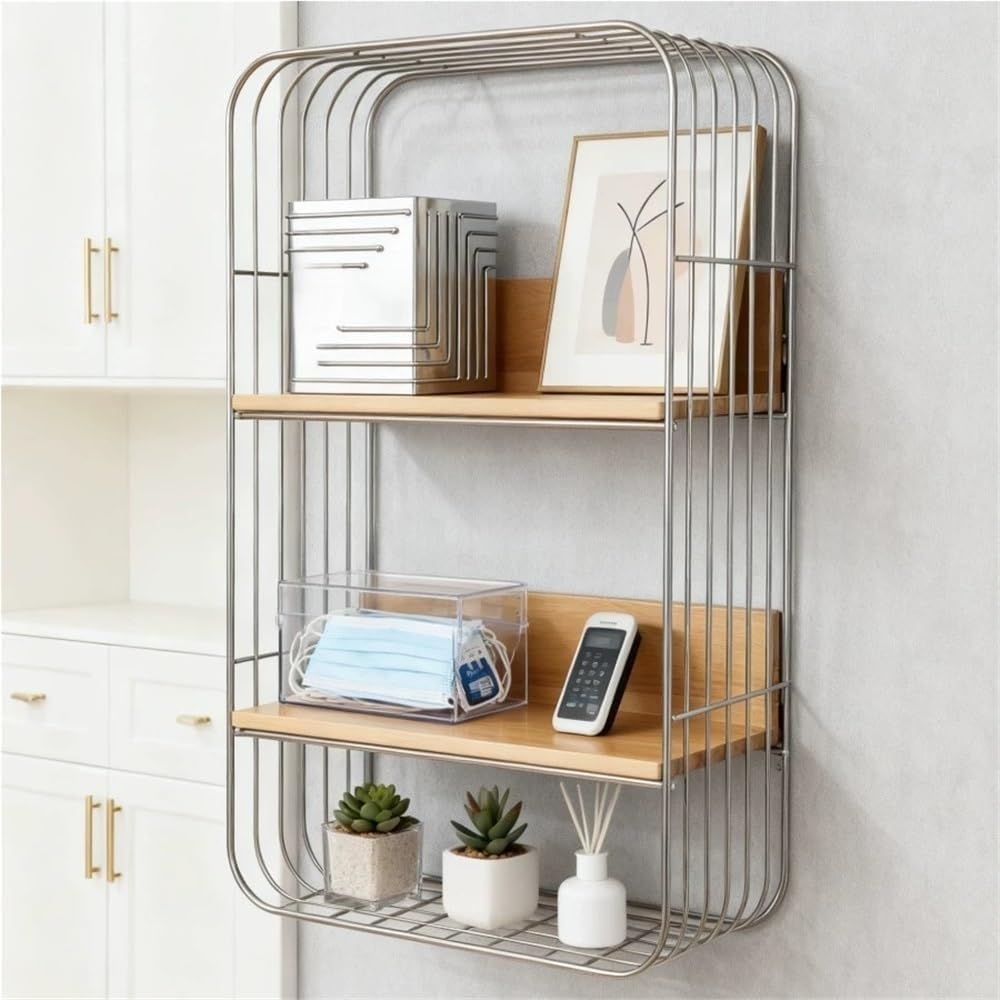 Multifunction Floating Wall Shelves with Multi-Layer Design, Square Metal Wall Mounted Shelf Rack for Bathroom Bedroom Office Kitchen Storage Display