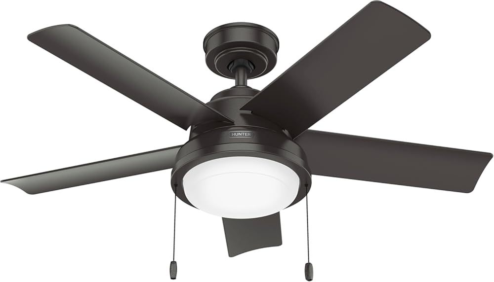 Hunter Fan 44 inch Casual Noble Bronze Outdoor Ceiling Fan with LED Light Kit and Pull Chain (Renewed)