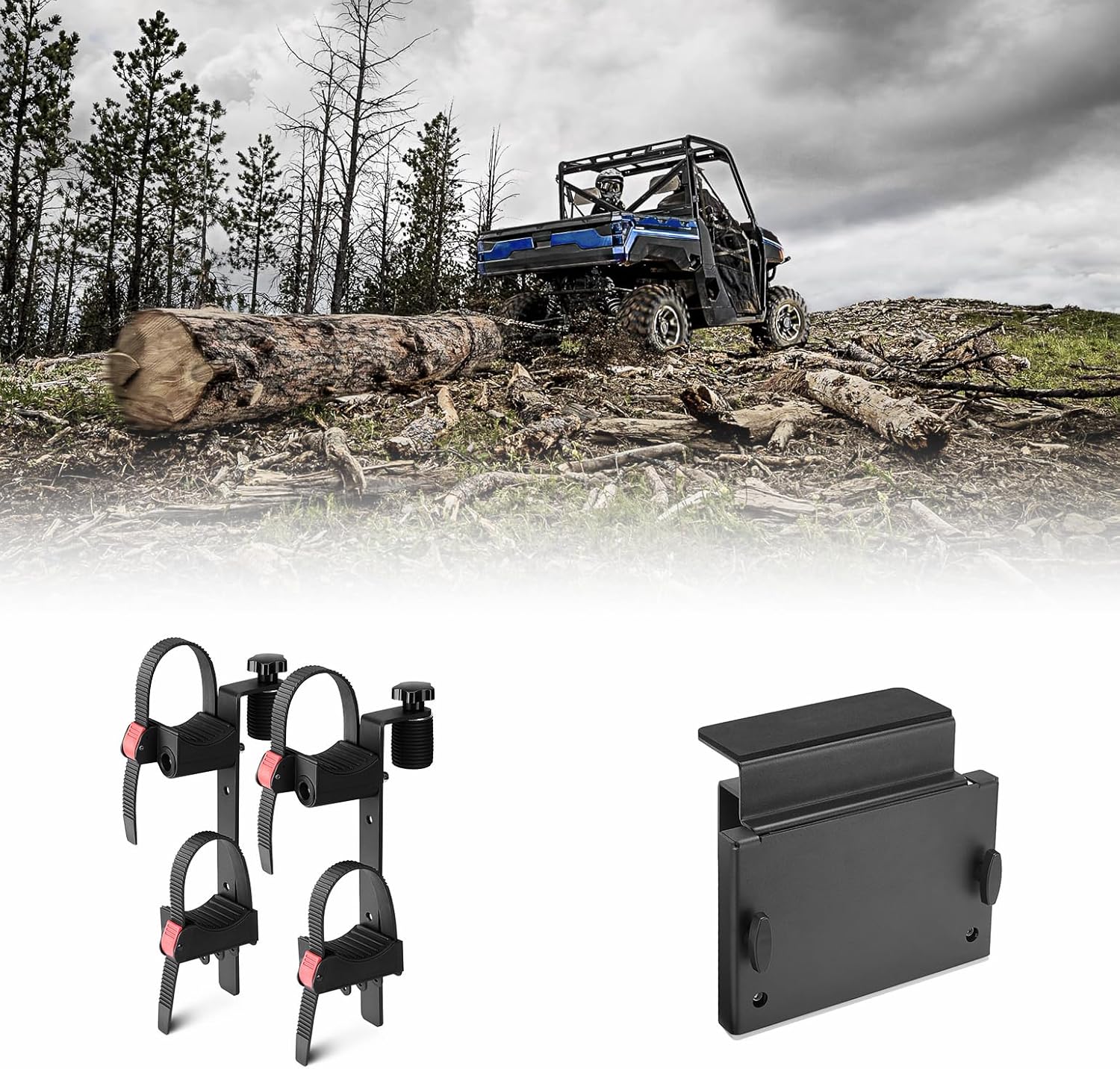 KEMIMOTO Tool Holder Bed Shovel Holder UTV Chainsaw Mount Tool Carrier for Axe Farm Tool Mount Chainsaw Holder Rack Compatible with Polaris Ranger 570 1000 XP Crew General 1000