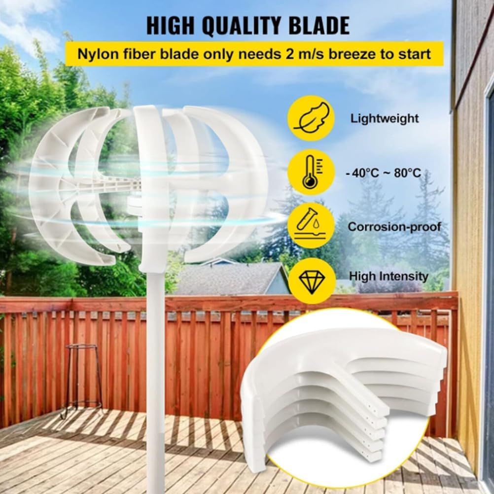 Efficient Vertical Axis Wind Turbine Set, 220V 12V 24V 48V Low Noise DC Wind Turbine Generator with Controller for Home Or Camping (8000W-White,5 Blades),220V