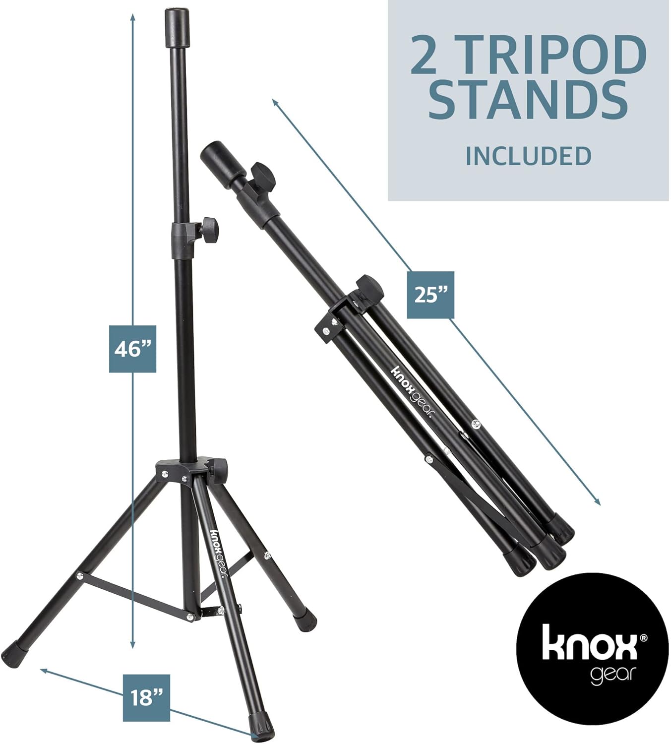 Knox Gear Dual Speaker and Mixer Set–Portable 8” 300 Watt DJ PA System with Wired Microphone & Tripod Stands, Amplifier, Bluetooth, USB, SD, 1/4” Line RCA, XLR Inputs, Ideal for a Party or Event