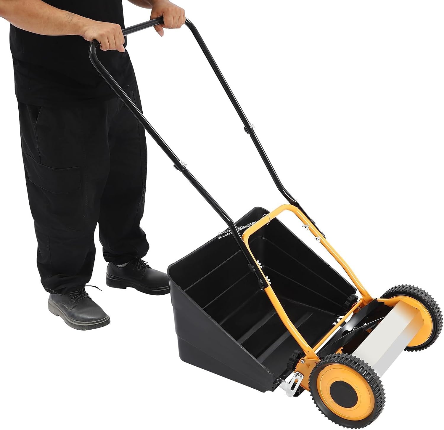 14 Inch Push Reel Lawn Mower with 5 Blades, Manual Walk-Behind Grass Cutter 0.47-1.65 Inch Adjustable Cutting Height and Detachable Grass Catcher Bag for Lawns, Homes, and Courtyards